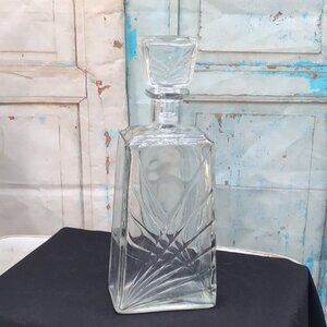 Vintage Crystal Glass Liquor Corner Bursts Decanter Geometric Starburst Cut Desi